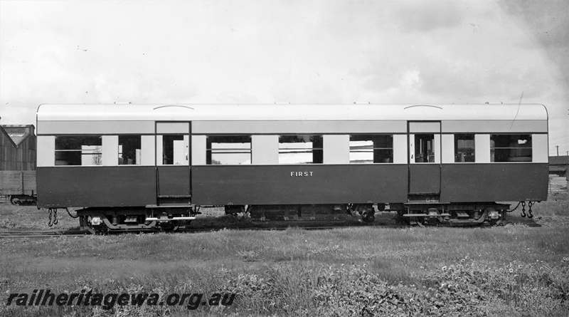 P22239
AJ class all steel first class suburban carriage, as new  side view, same as P23857
