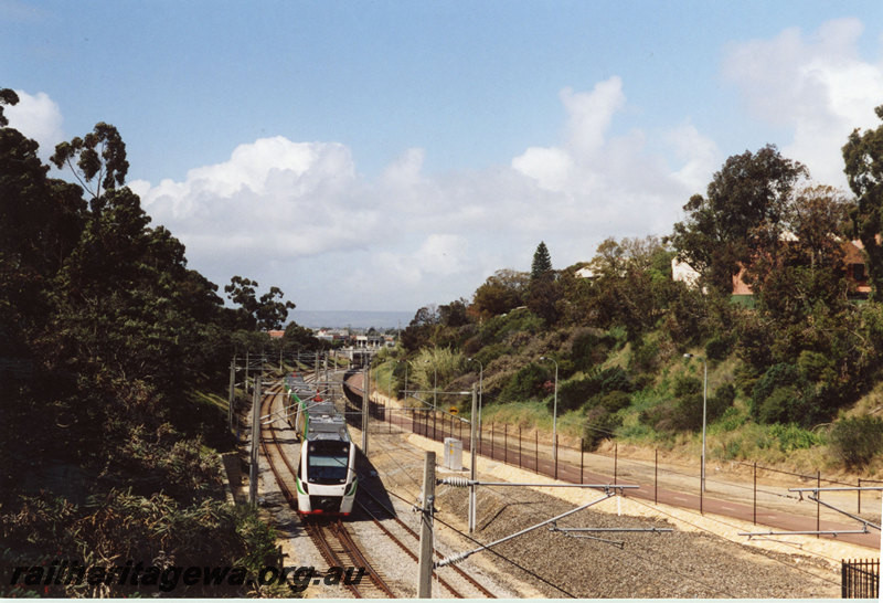 P22891
B series  railcar crossing from down to up lines near West Leederville Station. ER line.
