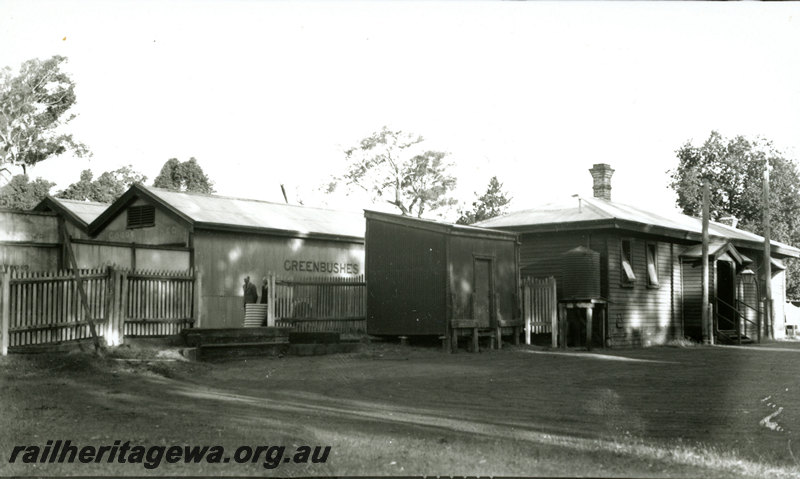 P22938
Station buildings, sheds, Greenbushes, PP line, view from road
