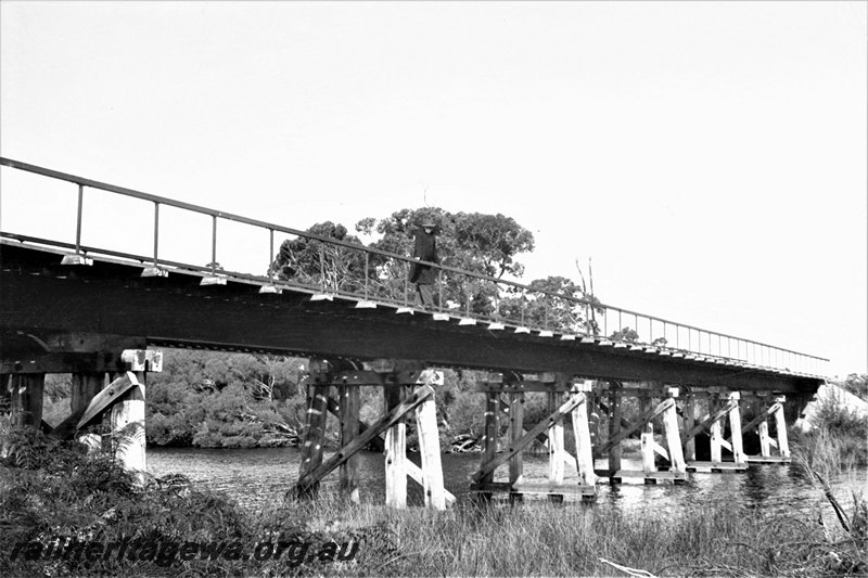P22979
Steel girder bridge on trestles over the Denmark River at Denmark, D line, view along the bridge.
