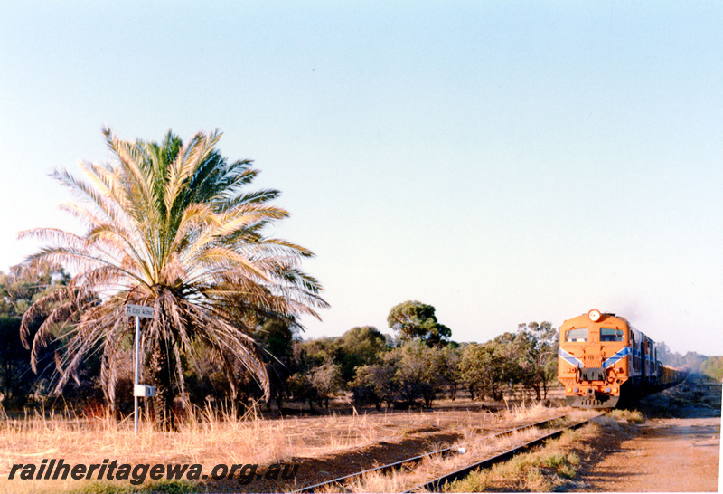 P23052
XA class 1406, XB class 1008, station nameboard, date palm, East Arthur, WB line, front and side view from trackside
