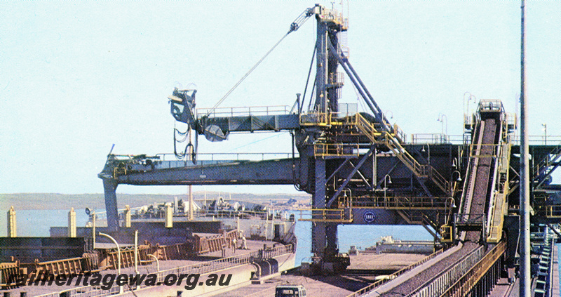 P23109
Mount Newman Mining's Shiploader One at Nelson Point, Port Hedland, view of the area with a ship being loaded
