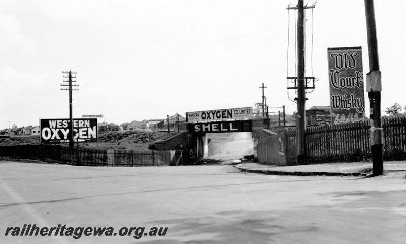 P23124
Subway, Hay Street, hoardings, Subiaco, ER line, road level view
