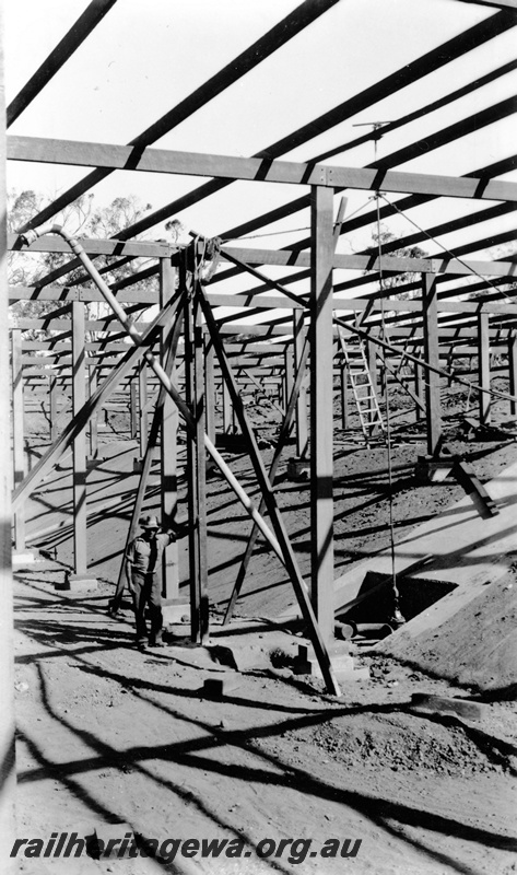 P23135
Railway dam, covering roof under construction, close up view of framing
