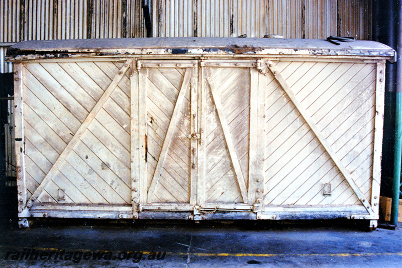 P23152
Midland Railway Co of Western Australia (MRWA) BM class 811 van body,  (no wheels), at WesTrac South Guildford, side view
