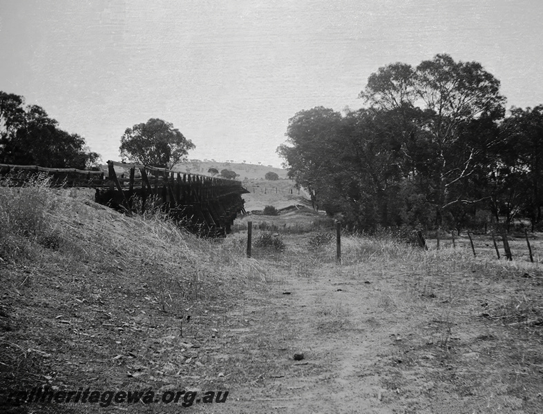 P23603
Wooden trestle bridge, spanning Dale River, GSR line, view from trackside bank, scanned from neg 371
