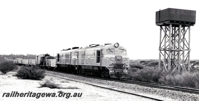 P23605
XA class 1402 with another XA class diesel, double heading on goods train, water tower, Duggan, WLG line, side and front view

