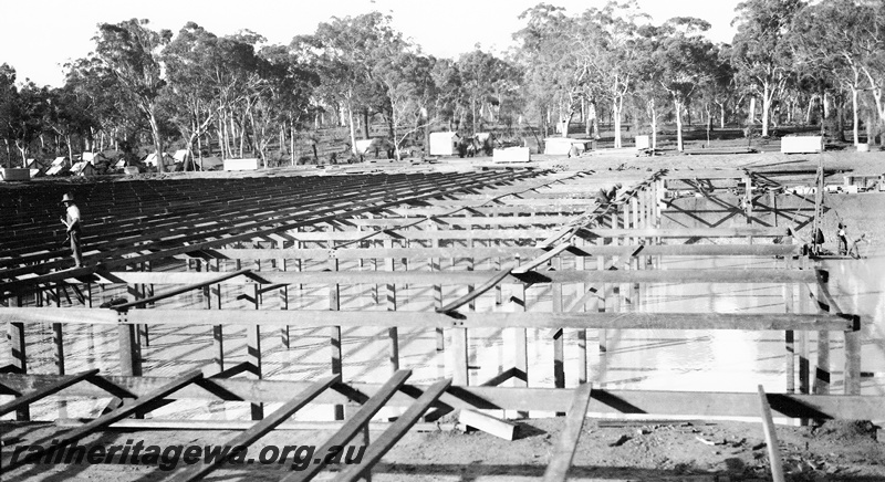 P23638
Internal framework of railway dam, Hillman, BN line, overview
