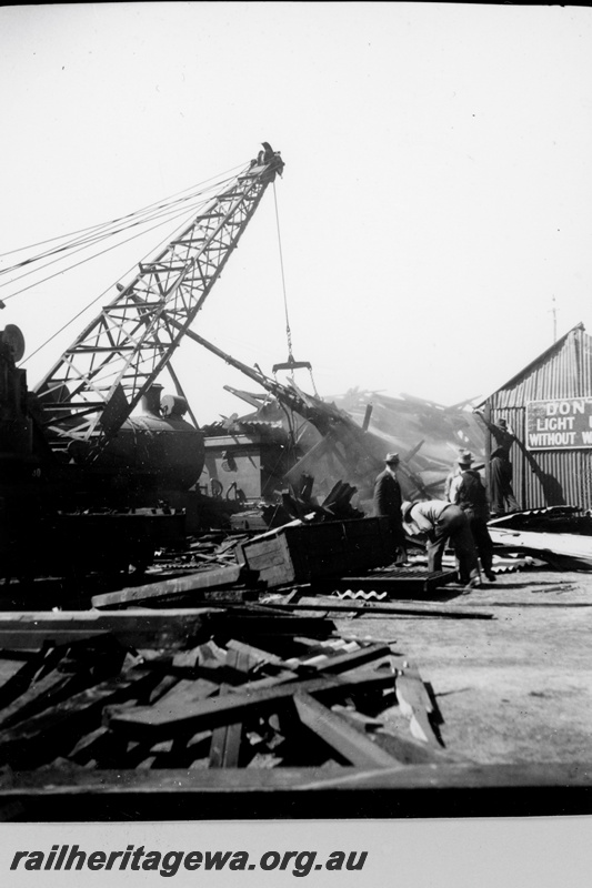 P23788
Remnants of the collapsed loco shed at the Midland Junction  loco depot, the shed collapsed  on the 27/9/1940

