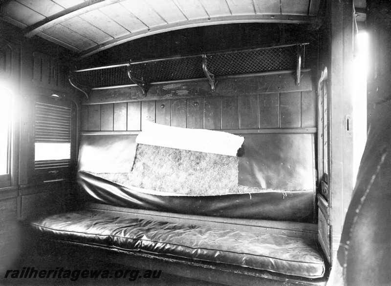 P23803
AF class carriage, compartment 133, showing seat vandalism involving slashing of upholstery, interior view
