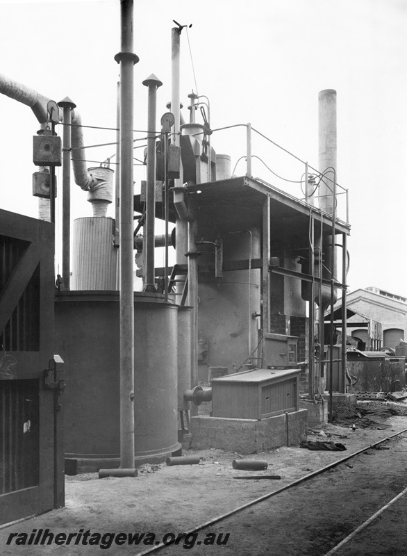 P23813
Plant for making gas from Collie coal, track, Midland, ER line, ground level view
