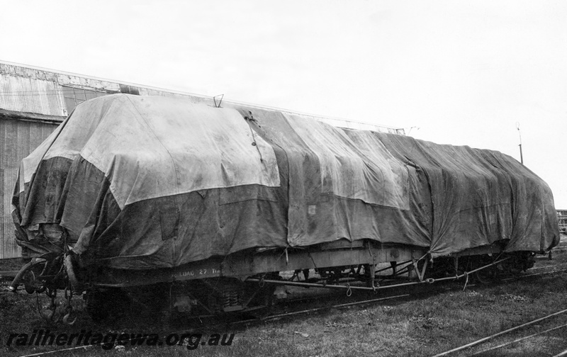 P23815
QA class wagon, with tarped load of pressed wool bales, end and side view
