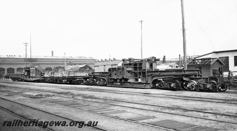 P23816
QX class  2300 trolley wagon, QM class wagon, QAS class 9370 , workshop buildings, tracks, Midland, ER line, side and end view. See P23818
