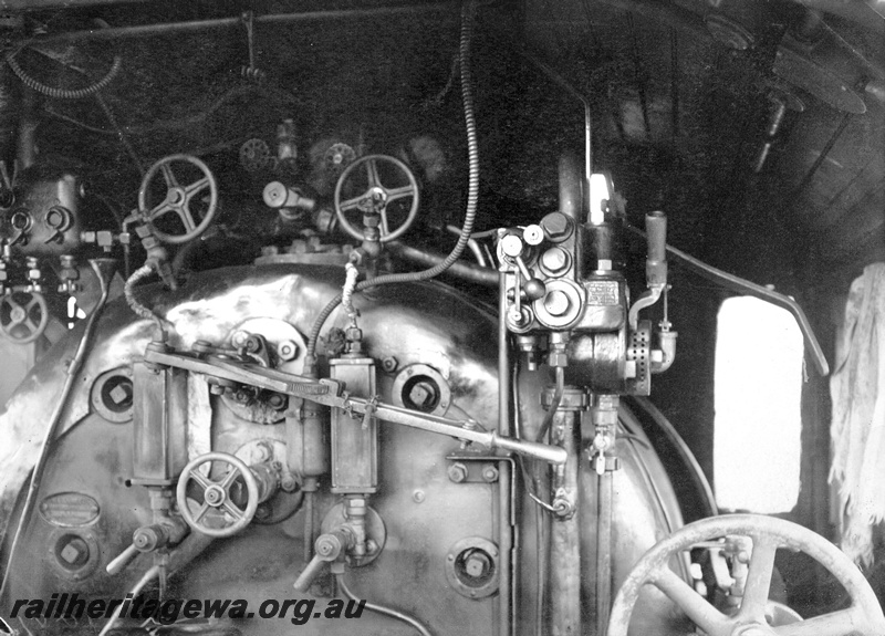 P23821
Backhead of F class 398, the loco in the Swan View derailment of 19421105, close up
