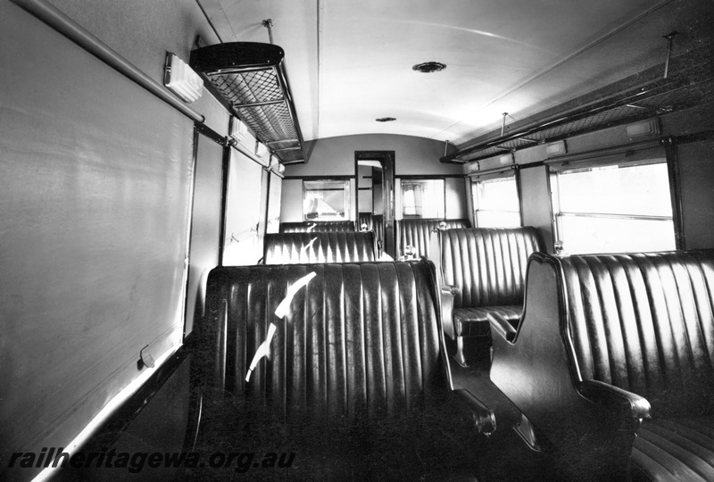 P23830
Interior general view, ADE class railcar, seating, windows, blinds, luggage racks, Midland workshops, Midland, ER line 
