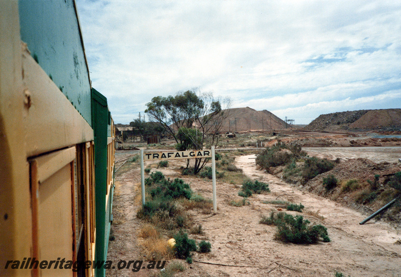 P23932
Station nameboard, Trafalgar on the Boulder loopline, view taken from the train
