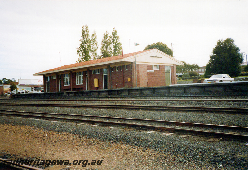 P23933
Station building, Manjimup, PP line,  trackside and end view taken across the tracks
