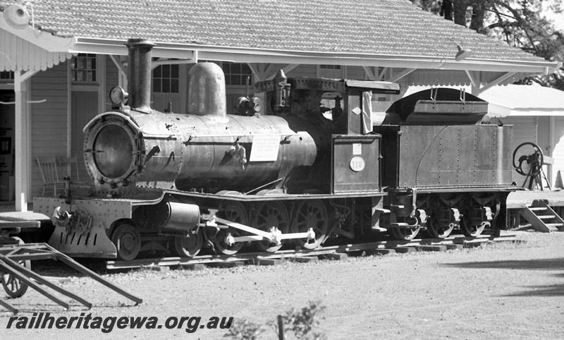 P23954
G class 118, station building, platform, Kalamunda History Village, front and side view 
