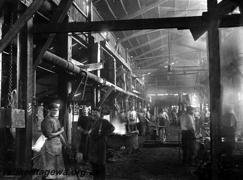 P23982
Blacksmith Shop,  Collins and Co., Maylands Rolling Stock Works, view along the shop
