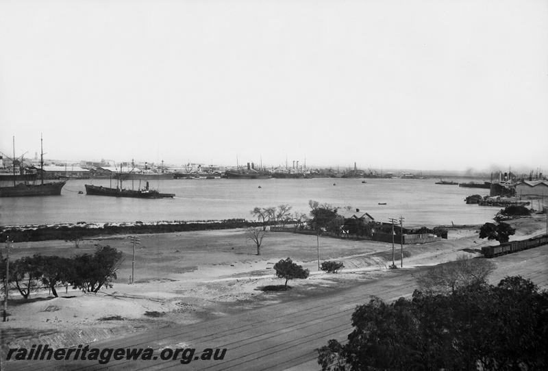 P23984
Fremantle Harbour from North Jetty, view across the tracks and the harbour
