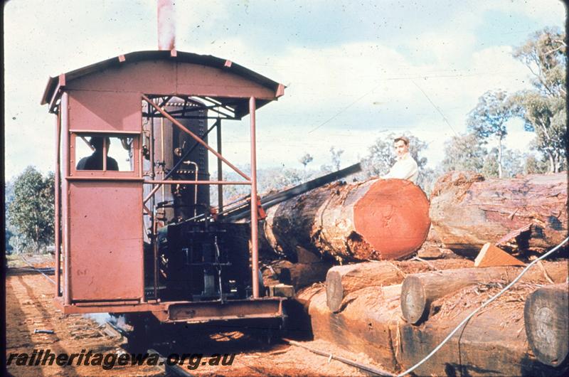 T00564
Steam powered saw cutting logs 
