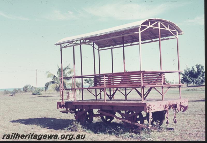 T01550
Passenger carriage, open sided, Broome, on display
