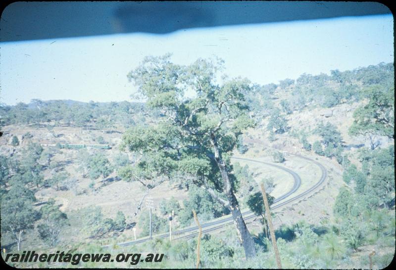 T03247
View of the lines diverging approaching the Swan View tunnel and deviation, ER line, view from elevated position on hill
