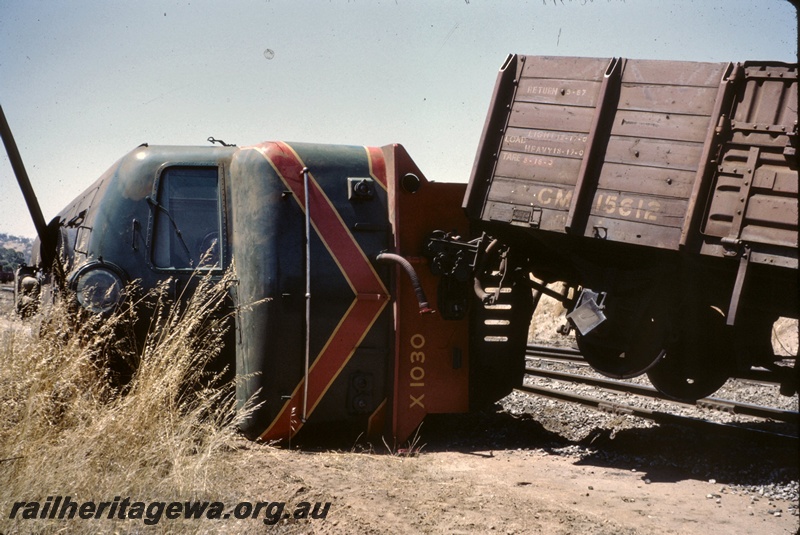 T05087
1 of 2 imagesof the derailment of No 66 ex Wundowie, , X class 1030 
