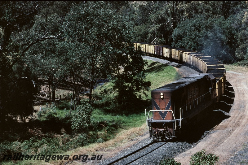 T05203
Westrail N class hauling GH class coal wagons for Bunbury Power Station near Olive Hill, BN line. 
