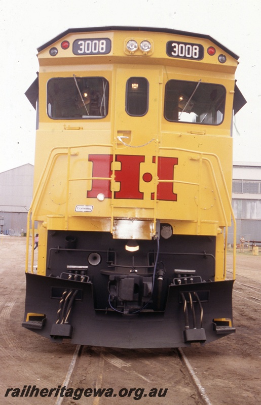 T05545
Hamersley Iron Alco rebuild 3008 front view, Comengs works Bassendean.
