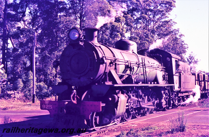T05603
W class 925  approached Manjimup with train of sawn timber from Northcliffe , Pemberton and Jardee. PP line.
