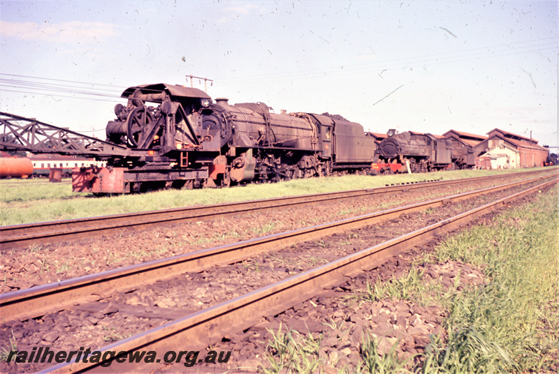 T05640
Steam crane East Perth Loco depot. V class behind steam crane. ER line.
