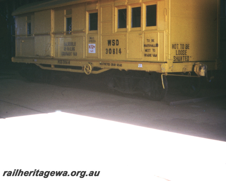 T05701
WSD class 30614 standard gauge re railing equipment van  he body is from ZA class 199 brakevan, Kalgoorlie. EGR line 
