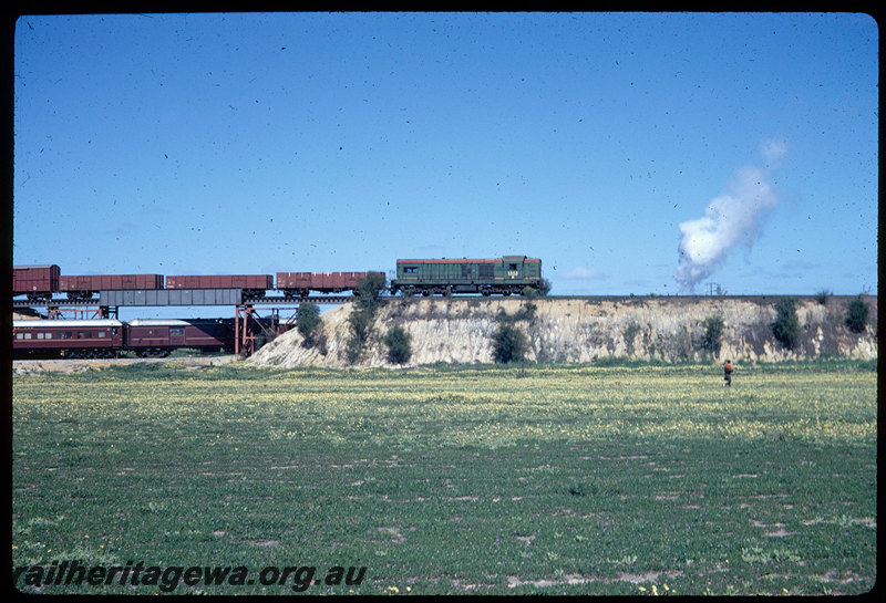 T06267
A Class 1505 on goods train on Meenaar flyover, NSWGR C38 Class 3801 passing under flyover, westbound 