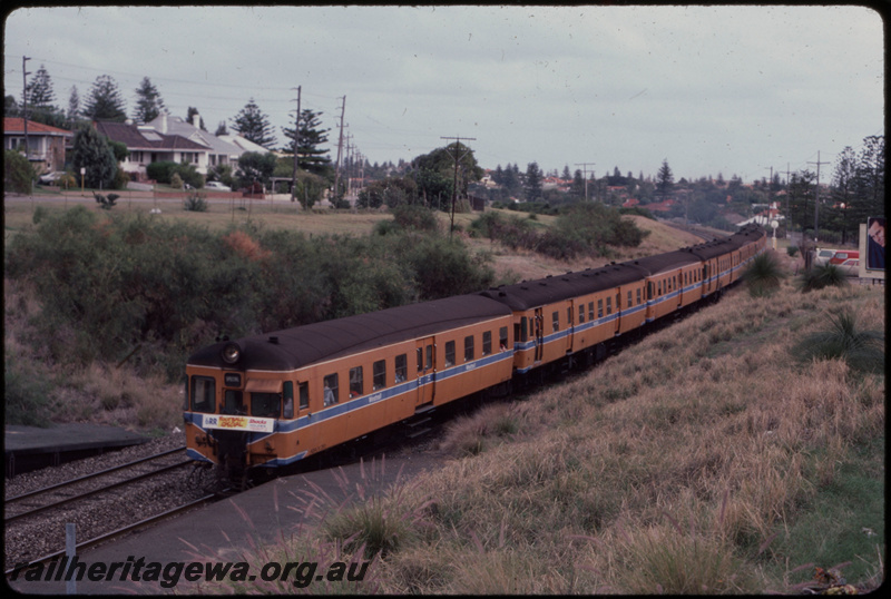 T07716
ADA Class 751, ADG Class 601, ADA Class 752, ADG Class 606, ADA Class 760, ADH Class 651, ADA Class 754 and ADG Class 602, Down football special, headboard, between Grant Street and Swanbourne, ER line
