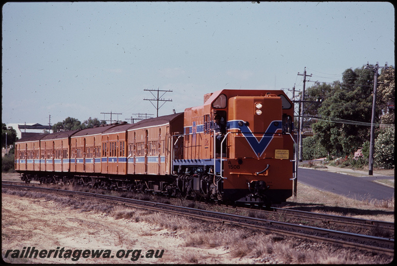 T07858
A Class 1508, Down suburban passenger service, stopping pattern sign says 