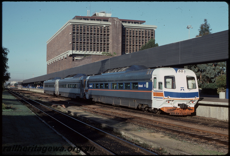 T07935
Three-car Prospector railcar, Perth Terminal, East Perth, Westrail Centre, platform, ER line
