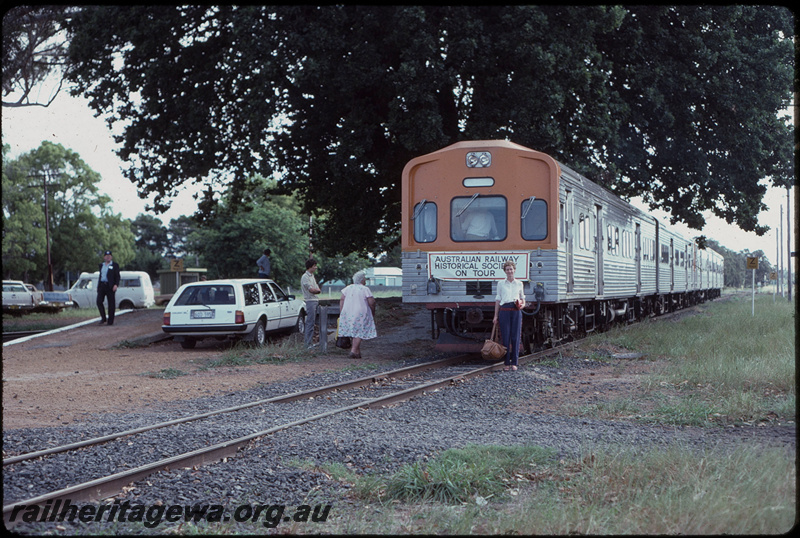 T08127
ADL Class 801, ADC Class 851, ADL Class 805, ADC Class 855, Up ARHS passenger special, banner, service to commemorate the official opening of the Boyanup Museum of Transport and Rural Industry (now the South-West Rail and Heritage Centre), Z Track signs, Boyanup, PP line

