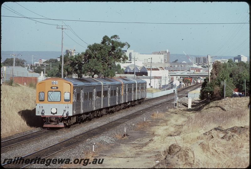 T08161
ADC/ADL/ADC/ADL Class railcar set, Down suburban passenger service, between West Perth and West Leederville, new City West station platforms under construction, searchlight signal, ER line
