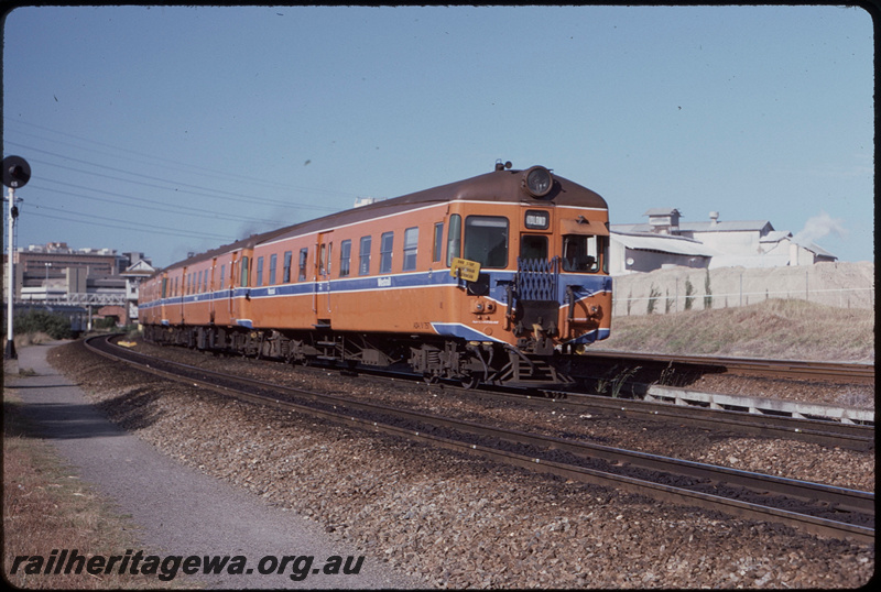 T08317
ADA Class 757 with ADG/ADG Class railcar set, Down suburban passenger service, departing Claisebrook, stopping pattern sign says 