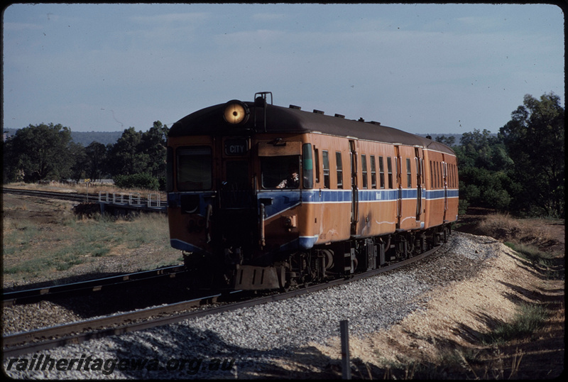 T08366
ADG/ADA Class railcar, Up suburban passenger service, between Gosnells and Stokley, Canning River Bridge, SWR line
